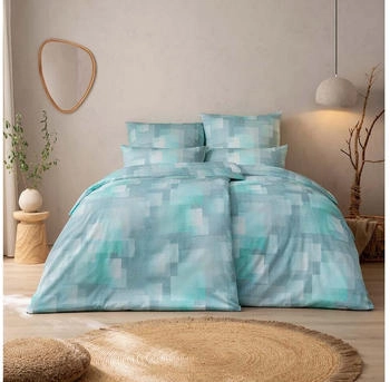 Estella Bettwäsche Silvio 135x200+Kissen 80x80 40x80 Grafisch mint, 3 teilig