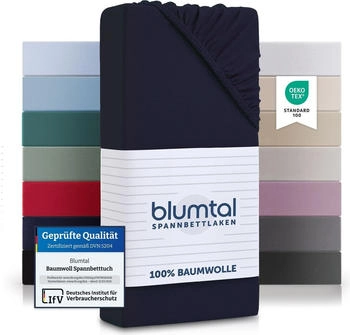 Blumtal 2er-Set Basics Spannbettlaken 135x190cm Jersey Blau