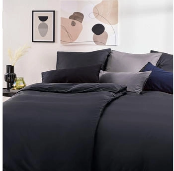 Blumtal Premium Mako Satin Bettw&auml;sche Set 135x200cm mit Kissenbezug 40x80cm Schwarz