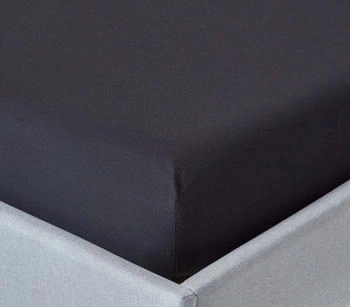 Homescapes Perkal-Spannbettlaken extra hoch - 100% &auml;gyptische Baumwolle schwarz 150x200cm