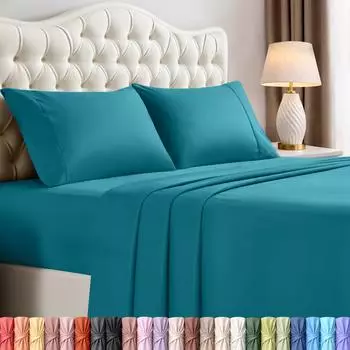 Utopia Bedding Bettwäsche-Set 4-teilig Gebürstete Mikrofaser, Doppelbett, Denim-Blau
