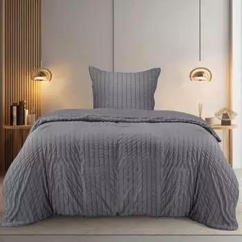 Utopia Bedding Seersucker Bettwäsche-Set 135x200cm, Mikrofaser, Grau (1)