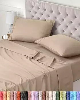 Utopia Bedding Bettlaken-Set 135x190cm 4-teilig Mikrofaser Beige Oeko-Tex (EU0338)
