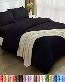 Utopia Bedding Bettwäsche-Set Gebürstete Mikrofaser 200x200cm, 135x190cm, Schwarz (EU0822)