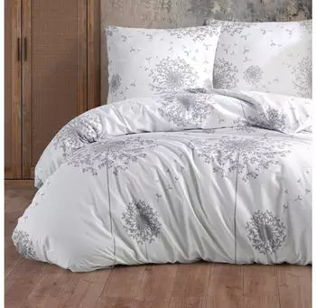 BuyMax Bettwäsche Willow, Renforcé, 3 teilig, 200x220 cm mit Reißverschluss Blumen Blätter, Weiß Grau, Weiß-Grau