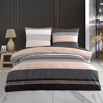 BuyMax Bettwäsche Zigo, Renforcé, 3 teilig, 200x220 cm mit Reißverschluss Streifen, schwarz-beige