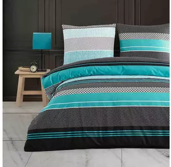 BuyMax Bettwäsche Zigo, Renforcé, 4 teilig, 155x220 cm mit Reißverschluss Streifen, türkis-schwarz