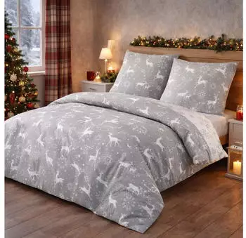 BuyMax Bettwäsche, Biber, 2 teilig, 135x200 cm Flanell mit Reißverschluss Grau