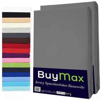 BuyMax Spannbettlaken 2-er Set, Doppelpack, Bettlaken, Jersey, Rundumgummi (2 Stück) Anthrazitgrau, 180x200 cm