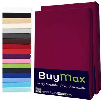 BuyMax Spannbettlaken 2-er Set, Doppelpack, Bettlaken, Jersey, Rundumgummi (2 Stück) Bordeaux, 140x200 cm