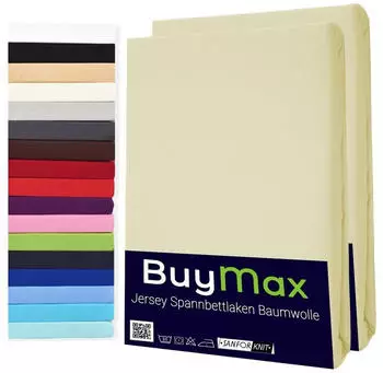 BuyMax Spannbettlaken 2-er Set, Doppelpack, Bettlaken, Jersey, Rundumgummi (2 Stück) Creme, 60x120 cm