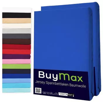 BuyMax Spannbettlaken 2-er Set, Doppelpack, Bettlaken, Jersey, Rundumgummi (2 Stück) Dunkelblau, 90x200 cm