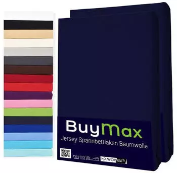 BuyMax Spannbettlaken 2-er Set, Doppelpack, Bettlaken, Jersey, Rundumgummi (2 Stück) Marineblau, 100x200 cm