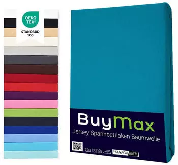 BuyMax Spannbettlaken 2-er Set, Doppelpack, Bettlaken, Jersey, Rundumgummi (2 Stück) Petrol, 100x200 cm