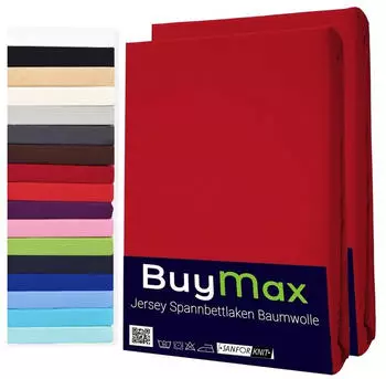 BuyMax Spannbettlaken 2-er Set, Doppelpack, Bettlaken, Jersey, Rundumgummi (2 Stück) Rot, 80x200 cm
