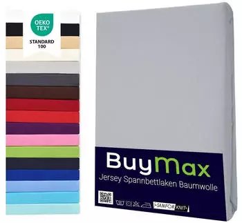 BuyMax Spannbettlaken 2-er Set, Doppelpack, Bettlaken, Jersey, Rundumgummi (2 Stück) Silber, 80x200 cm