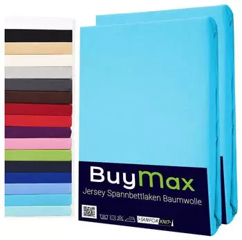 BuyMax Spannbettlaken 2-er Set, Doppelpack, Bettlaken, Jersey, Rundumgummi (2 Stück) Türkis, 180x200 cm