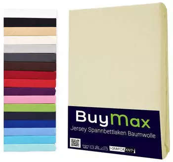 BuyMax Spannbettlaken Jersey, Rundumgummi (1 Stück) Creme, 160x200 cm