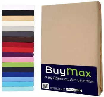 BuyMax Spannbettlaken Jersey, Rundumgummi (1 Stück) Sand, 160x200 cm