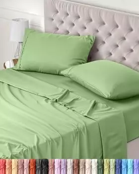 Utopia Bedding Bettlaken-Set 4-teilig 180x200cm, Polyester Mikrofaser, Salbeigrün (UB05106EU)
