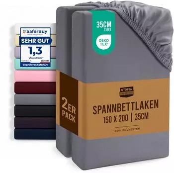 Utopia Bedding Spannbettlaken 150x200cm Grau Gebürstete Mikrofaser 2er-Set (EU1341)