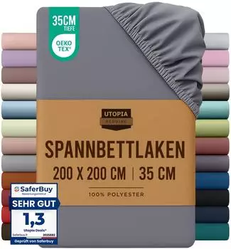 Utopia Bedding Spannbettlaken 200x200cm Polyester-Mikrofaser 35cm Tasche Grau (EU0767)