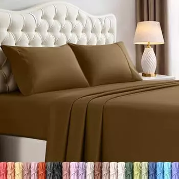 Utopia Bedding Bettwäsche-Set 4-teilig gebürstete Mikrofaser, Kingsize, Mokka