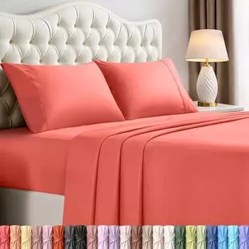 Utopia Bedding Bettwäsche-Set 4-teilig Gebürstete Mikrofaser King, Koralle (HU-XI-175)