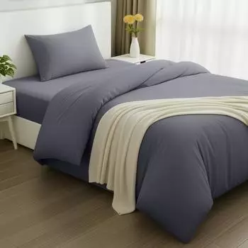 Utopia Bedding Bettwäsche-Set Bettbezug 135x200cm, Spannbetttuch 90x190cm, Kissenbezug 50x75cm, Mikrofaser, Grau (EU0515)