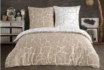 BuyMax Bettwäsche Mercer, Renforcé, 3 teilig, 200x220 cm mit Reißverschluss, Muster Marmor, Beige, Weiß, Beige, Weiß