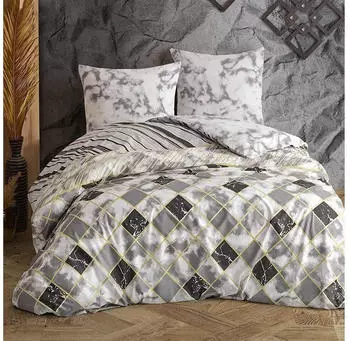 BuyMax Bettbezug-Set Stone, Harley, 2 teilig, 155x220 cm Reißverschluss, Grau, Weiß, Weiß-Grau