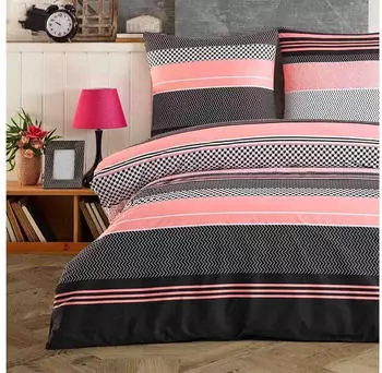 BuyMax Bettwäsche Zigo, Renforcé, 2 teilig, 155x220 cm mit Reißverschluss Streifen, Rose - Schwarz