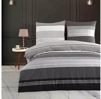 BuyMax Bettwäsche Zigo, Renforcé, 4 teilig, 135x200 cm mit Reißverschluss Streifen, schwarz-grau