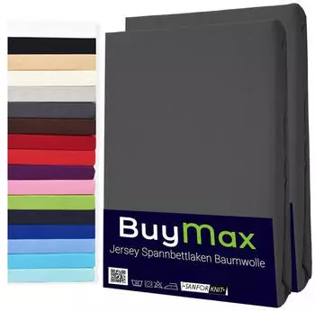 BuyMax Spannbettlaken 2-er Set, Doppelpack, Bettlaken, Jersey, Rundumgummi (2 Stück) Anthrazit, 140x200 cm