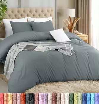 Utopia Bedding Bettbezug-Set mit Kissenbezügen 200x220cm, weiche Polyester-Mikrofaser, Grau