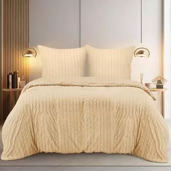Utopia Bedding Seersucker Bettwäsche-Set 220x240cm, 2 Kissenbezüge 65x65cm, Mikrofaser, Beige (1)
