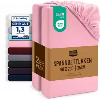 Utopia Bedding Spannbettlaken 90x200cm Gebürstete Mikrofaser Rosa, 2er-Set (EU1332)