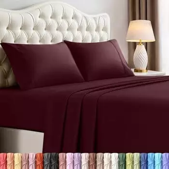 Utopia Bedding 4-teiliges Bettwäsche-Set Gebürstete Mikrofaser, California King, Burgund (HU-XI-71)