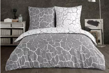 BuyMax Bettwäsche Mercer, Renforcé, 3 teilig, 200x200 cm mit Reißverschluss, Muster Marmor, Grau, Weiß, Grau, Weiß