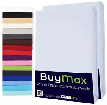 BuyMax Spannbettlaken 2-er Set, Doppelpack, Bettlaken, Jersey, Rundumgummi (2 Stück) Weiß, 200x200 cm