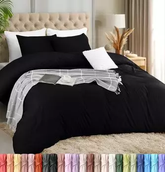 Utopia Bedding Bettbezug-Set 3-teilig Mikrofaser 200x220cm, schwarz