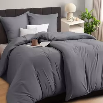 Utopia Bedding Bettwäsche-Set 135x200cm, Mikrofaser, Grau, 4-teilig (EU0968)