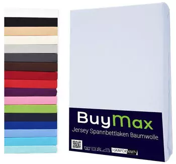 BuyMax Spannbettlaken Jersey, Rundumgummi (1 Stück) Weiß, 180x200 cm