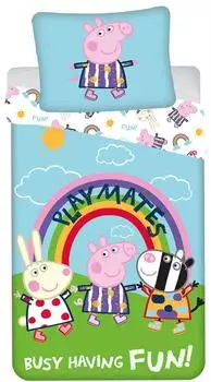 Jerry Fabrics Peppa Wutz Kinderbettw&auml;sche Leuchtmotiv, Regenbogen, 140x200+70x90cm, 100% Baumwolle (PEP125)