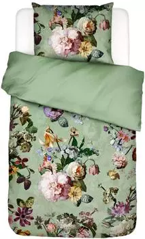 Essenza Fleur Bettw&auml;sche-Set Baumwollsatin quiet green 135x200+80x80cm