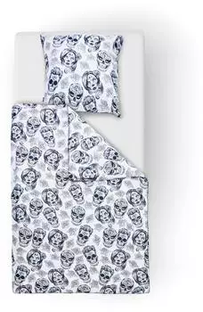 done Skulls Bettw&auml;sche Mako-Satin, schwarz-wei&szlig;, 155x220cm