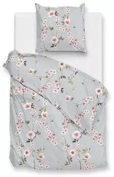 Zo! Home Rafa Blue Bettw&auml;sche Baumwolle 155x220 hellblau rosa Kirschbl&uuml;te