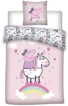 Aymax! Peppa Pig Bettwäsche-Set, Baumwolle, 140x200 + 65x65cm (NW-100PEP-DV)