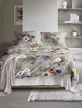 Irisette Wave Mako-Satin Bettw&auml;sche Blumen pastell grau 135x200cm (8633-90)