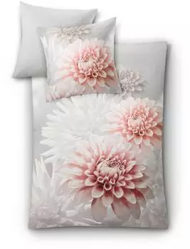 Kleine Wolke Dalie Bettw&auml;sche Mako-Satin, silbergrau, 155x220cm + 80x80cm